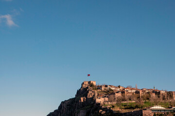 Ankara, Turkey-January 22, 2024: View of Ankara castle from the sheriff of Hacı Bayram Veli Mosque,