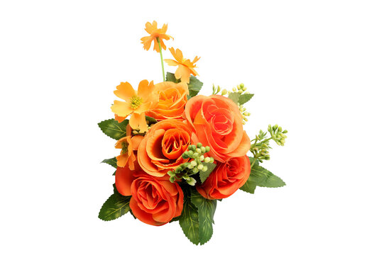 bouquet of yellow and orange flowers isolated on transparent background