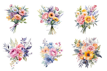 Watercolor floral bouquet illustration set