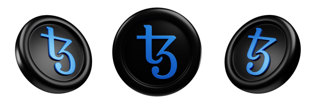 Tezos or XTZ Black Coin 3d Set rendering cryptocurrency illustration cartoon style, blockchain or cryptocurrency design theme