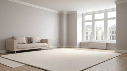 Naklejka na ściany i meble modern interior design. 3D rendering of an empty room with a carpet and a window. Front view.