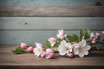 Cherry blossom on wooden background.
