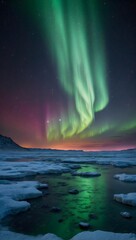 Northern lights (aurora borealis) with landscape.