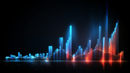 glowing bar chart of investment oder financial data development - obrazy, fototapety, plakaty