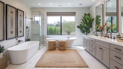 Fototapeta na wymiar Modern minimalist bathroom interior Southern California-style. Created with Generative AI