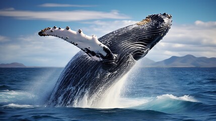 Humpback whale splashing out of the water. - obrazy, fototapety, plakaty