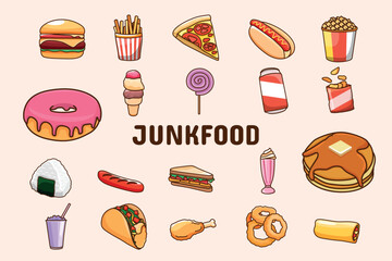 Junkfood Lineal Color Vector Illustration Icon Sticker Set Design Materials