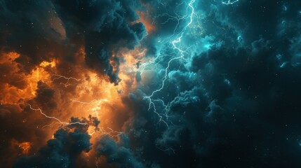 Fototapeta na wymiar Lightning thunderstorm flash over the night sky. Concept on topic weather, cataclysms (hurricane, Typhoon, storm