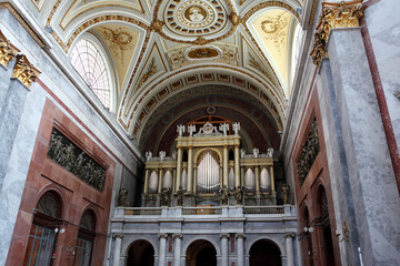 Esztergom Basilica, Hungary, the pipe organ under the ornate vaulted ceiling
