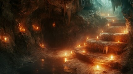 Candle is lit in the cave for good wishes - obrazy, fototapety, plakaty
