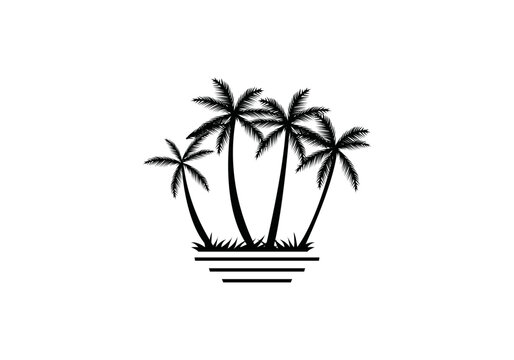 palm tree and water vector icon logo illustration template white background