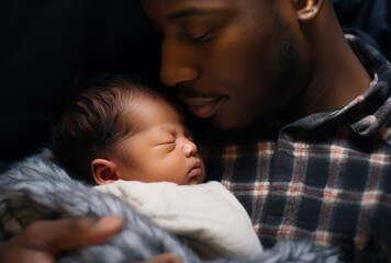 Obraz na płótnie Canvas African Father Holding Newborn Baby in Hospital