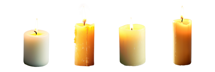 Burning candle isolated on transparent background png. Candle collection.