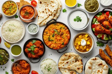Indian food buffet  curry  samosa  biryani  dal  paneer  chapatti - obrazy, fototapety, plakaty