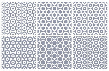 Set of Seamless Geometric Hexagons Patterns.