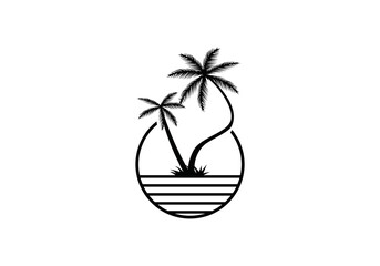 Fototapeta premium palm tree and water vector icon logo illustration template white background