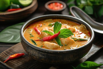 Thai traditional food  Red curry  spicy soup  dark food photography