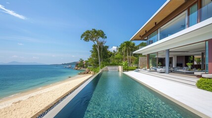 Fototapeta premium Top view of tropical Beach Club with pool