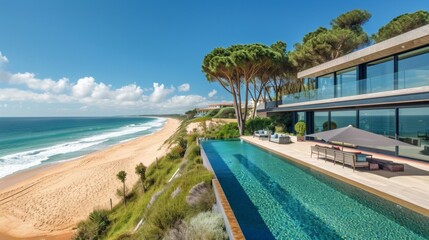 Top view of tropical Beach Club with pool