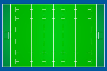 Rugby field with marking from top view.