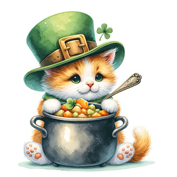 Cat St. Patrick's Day PNG Clipart, St. Patrick's Day PNG, Cute Cat PNG, Cat Clipart,Irish Clipart,Shamrock Clipart,Watercolor Cat st.patrick