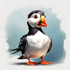Horned Puffin, Fratercula corniculata , in a watercolor style. Generative AI