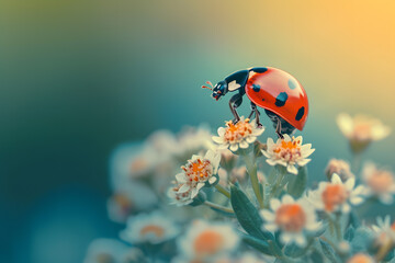 Tiny Guardian: Ladybug Takes Center Stage on Blossoming Beauty