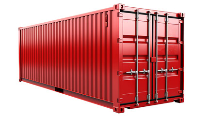 Red shipping container on a white background.
