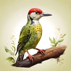 European Green Woodpecker (Picus viridis) in a colorful watercolor style. Generative AI