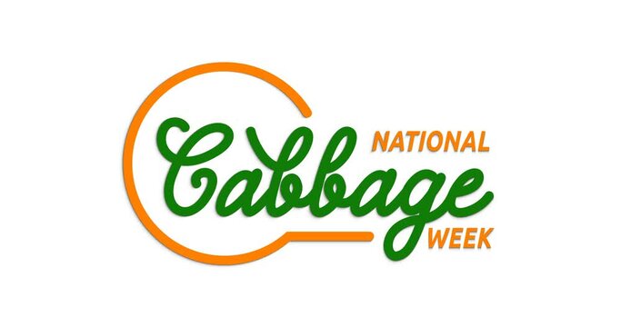 National Cabbage week text animation. Handwritten text calligraphy animated with alpha channel. Great for recognizing a delightful garden staple that provides some of the best recipes. 