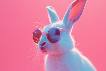 Fototapeta premium Easter Bunny, Holiday Season, Cool Easter, Easter Bunny against pastel colored background, Bunny with Sunglasses