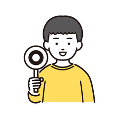 マルの札をあげる子供のイラスト