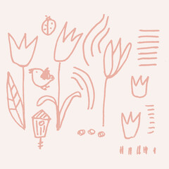 spring time doodle vector set