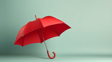 Red umbrella on a green background. 3d rendering, 3d illustration.