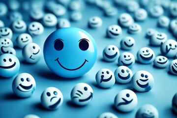 blue happy smile face for medical care concept. mental health positive thinking