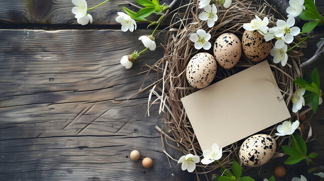Birds Nest Filled With Eggs and Piece of Paper