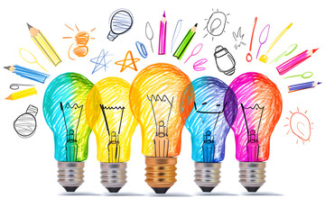 Creative light bulb explodes with colorful paint and colors. new idea, brainstorming concept, think differently, innovate together