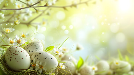 Fototapeta na wymiar Group of Eggs Sitting in Nest on Tree Branch