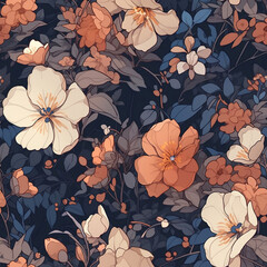 Intricate seamless pattern of flowers in retro anime style, flower wallpaper