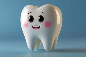 White cartoon Tooth, dental character or mascot,Oral health and dental inspection teeth, 3d rendering