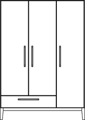 2D vector. Mid-century modern design cabinet isolated on white background. Three doors and one drawer. Minimalist style.	