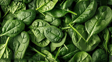 Fototapeta premium a pile of green spinach leaves with drops of water on the tops of the leaves and the tops of the leaves with drops of water on the tops of the leaves.