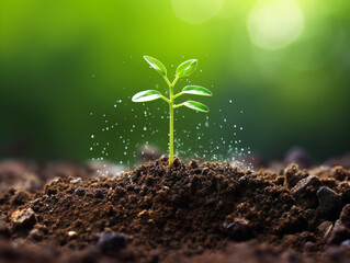  A seed sprouting into a thriving plant, representing growth, resilience, and the cycle of life. - obrazy, fototapety, plakaty