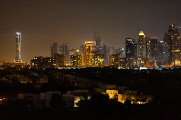 Night panorama of a downtown Dubai area.