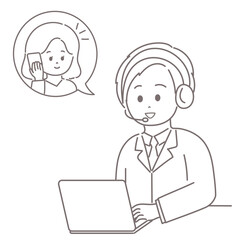 男性オペレーターがインカムで女性と話しているイラスト
