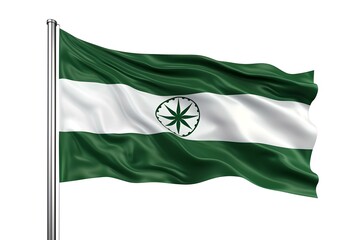 Vibrant green and white flag fluttering in the air. symbol of identity and pride. perfect for representations. AI