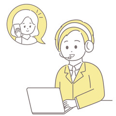 男性オペレーターがインカムで女性と話しているイラスト