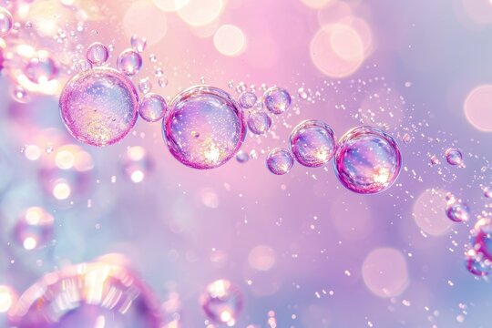 Transparent cosmetic gel fluid with molecule bubbles oil distribution. Bubble cluster, cells under a microscope. Macro Shot of Natural Organic Cosmetics