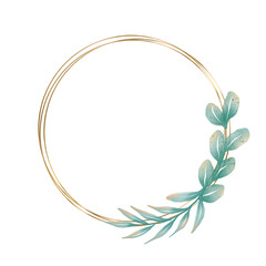 Watercolor floral wreath frame with gold glitter