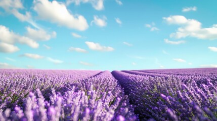 Lavender Field With Cloudy Blue Sky, Spring